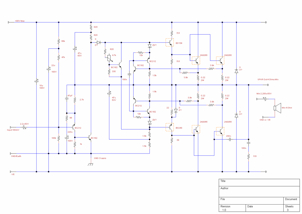 Autona Amplifier Schematic - 125W version quasi complementary