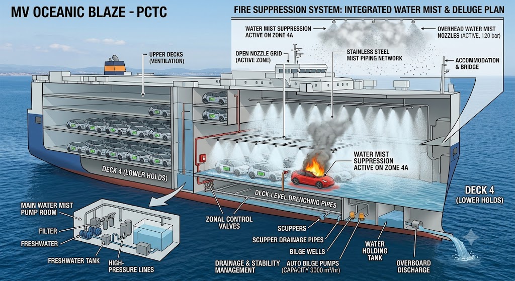 Gemini Ai generated image of what the proposed Water Mist fire suppression system would look like.